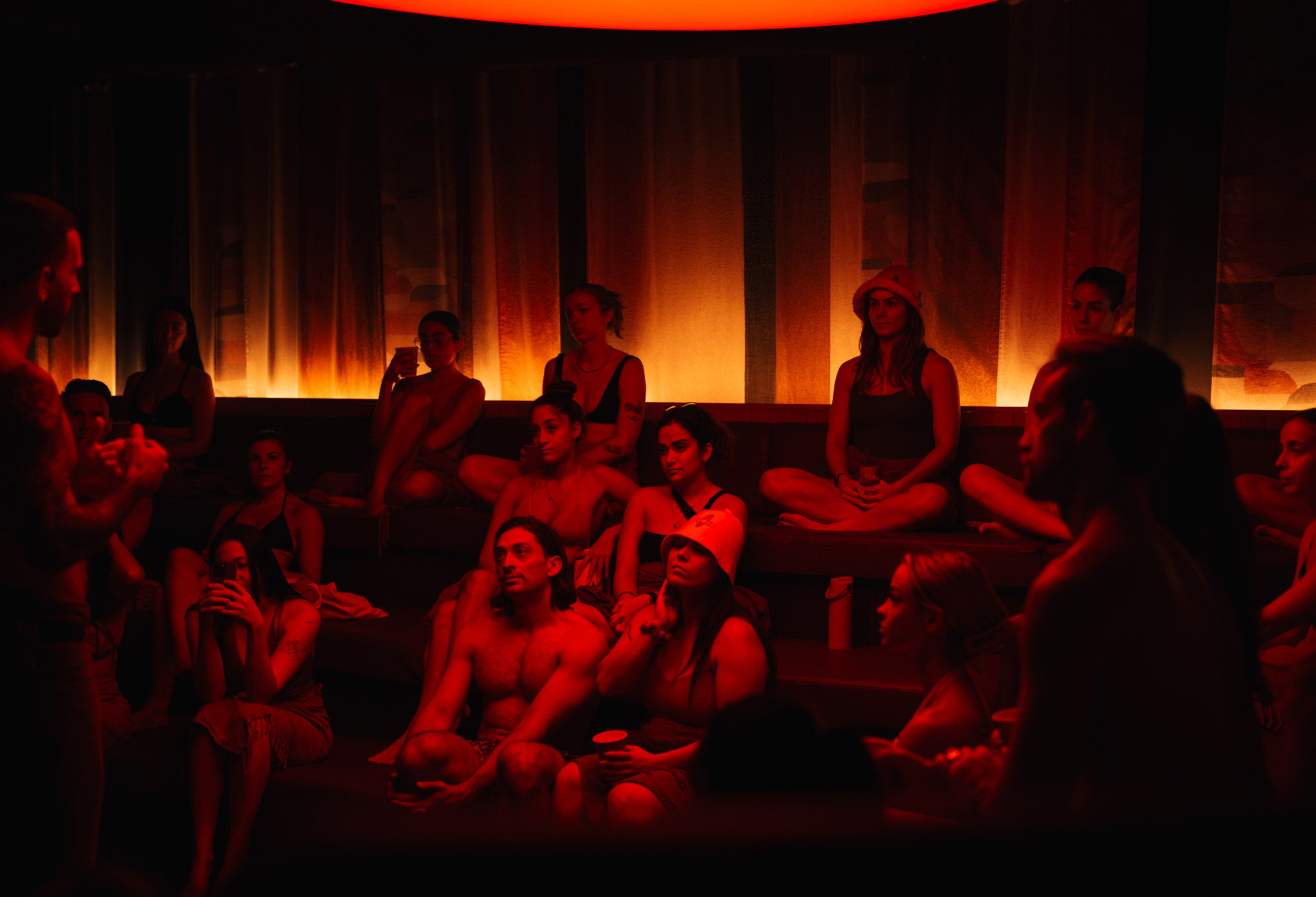 Othership sauna class in red light, Toronto